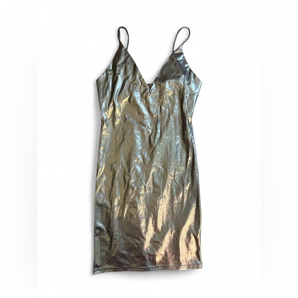 Daisy Metallic silver mini dress Sleeveless bodycon Size small
